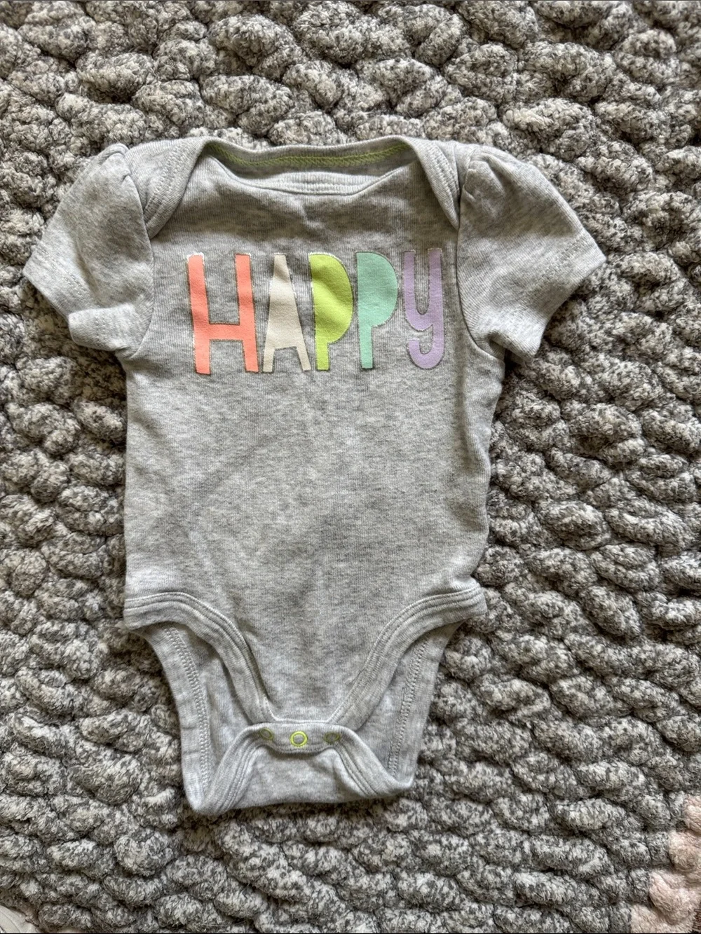 cloud island Grey Bodysuit with Pastel HAPPY Letters
